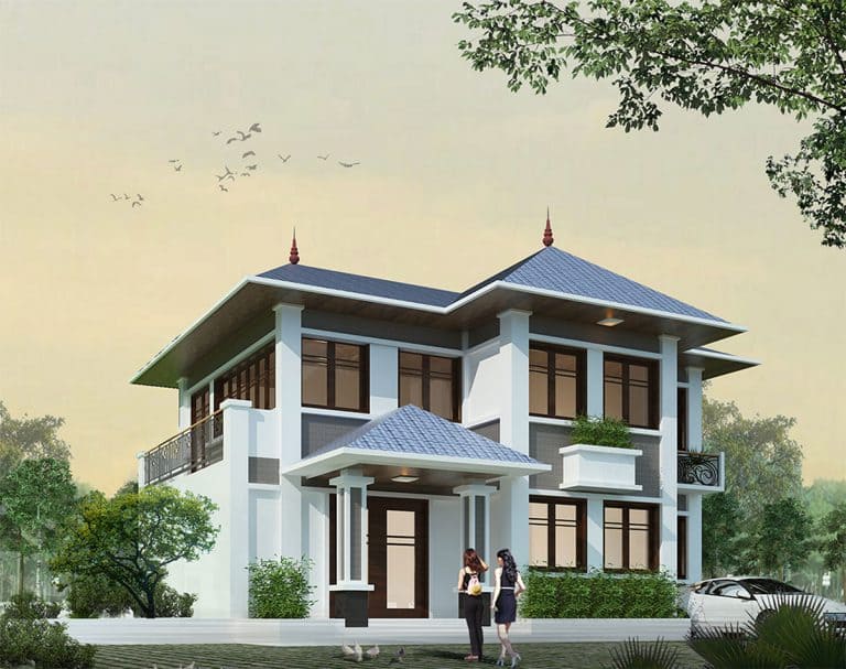 mẫu nhà 2 tầng đẹp mái bằng